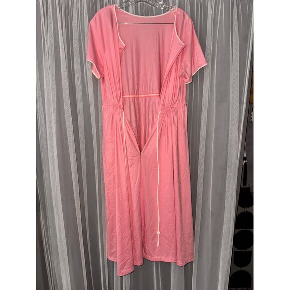 Pink Short-Sleeve Drawstring Waist Dress With Pockets & White Trim - Picture 10 of 10